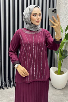 Zümra Etekli Takım 3423 Bordo - 2