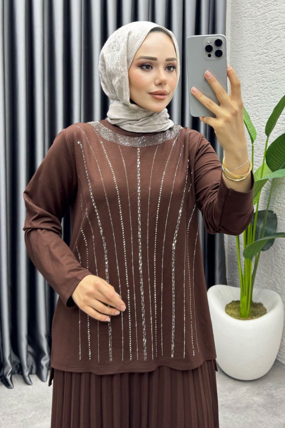 Zümra Etekli Takım 3423 Kahve - UZ (1)